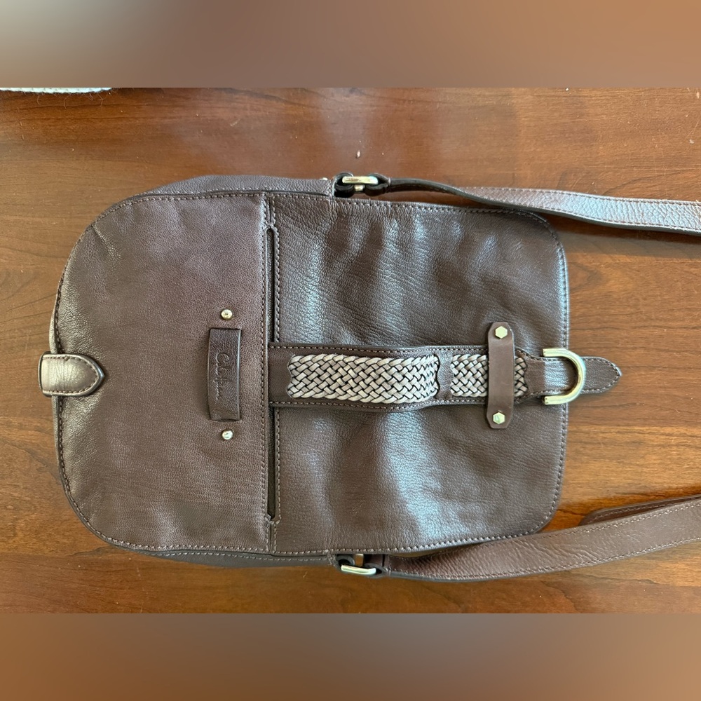 ✨ Cole Haan Supple Brown Leather Crossbody Flap Bag w/ Woven Strap Detailing ✨ - Picture 10 of 13